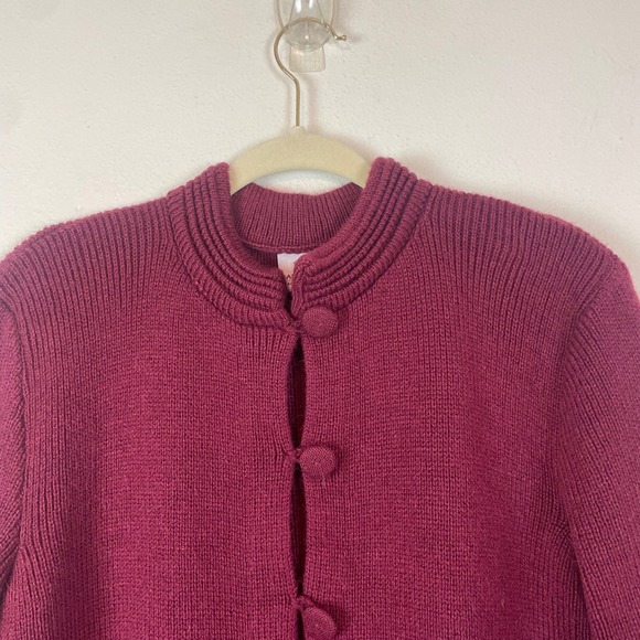 Alpaca Warehouse L Cardigan Duster Sweater Knit Coat Burgundy Ribbed Collar - Picture 2 of 7